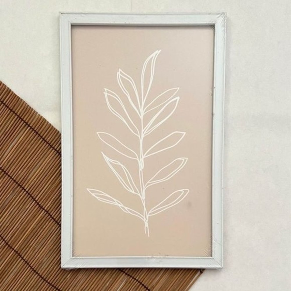 NWT Modern Minimalist Glass Framed Continuous Line Contour Leaf Art